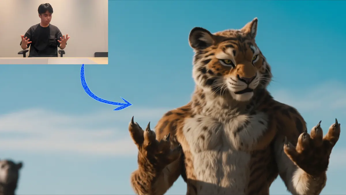 Ein Mensch wird zu einem Tiger
